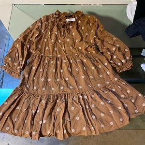 Madewell brown tiered long-sleeve dress size Small
